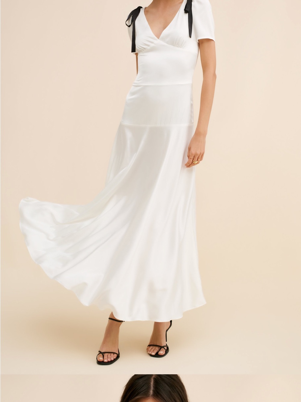 Lioness White Satin Maxi Dress with Black Shoulder Bows